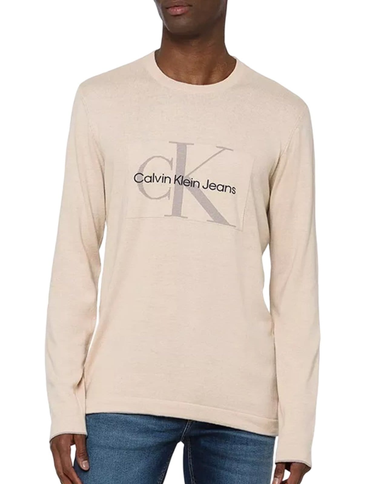 Vista principal Suéter Calvin Klein Jeans Masculino Tricot Reissue Areia Calvin Klein bege