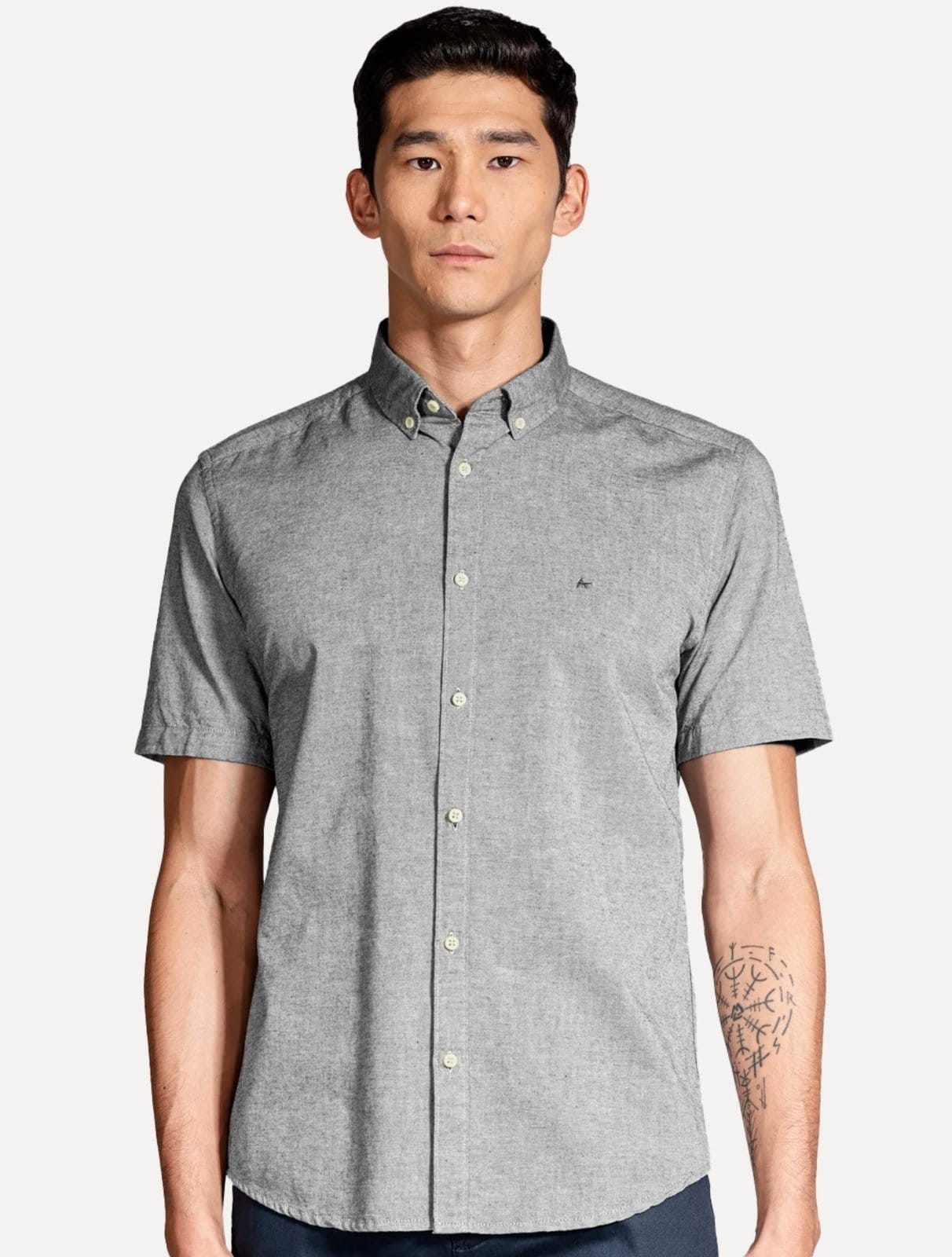 Vista principal Camisa Aramis Masculina Manga Curta Slim Oxford Planalto Escuro Aramis cinza