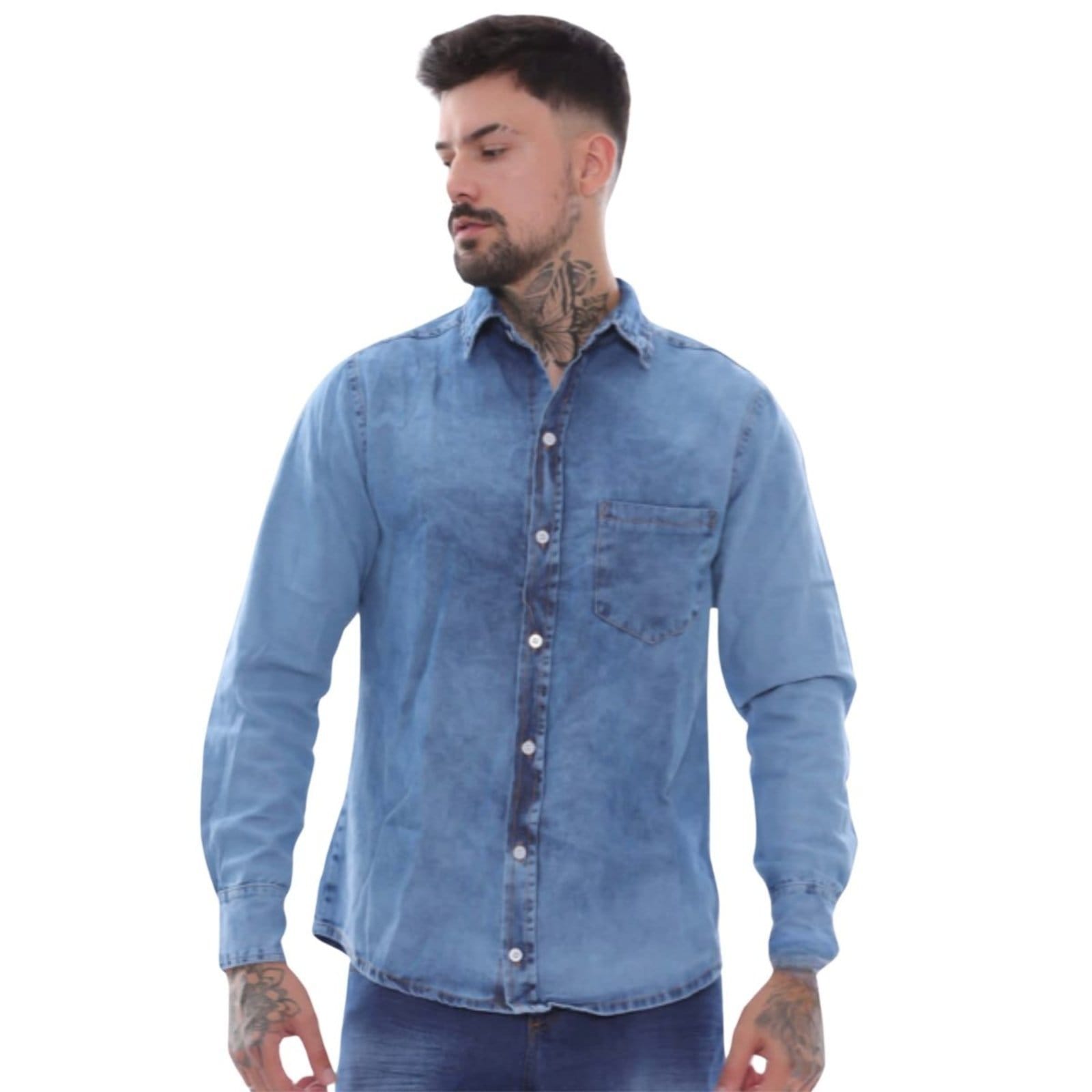 Camisa Masculina Jeans Manchada