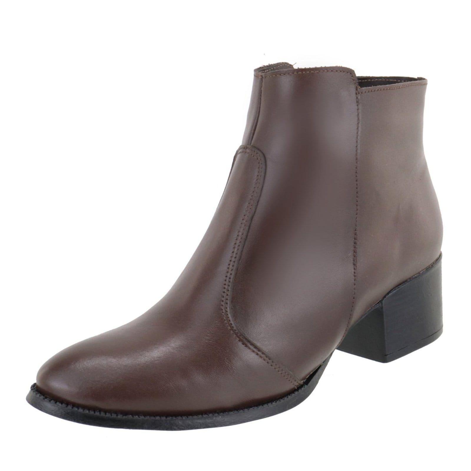 Vista principal Bota em Couro Feminina Salto Cano Baixo Bico Fino Chocolate TELLINI STORE marrom