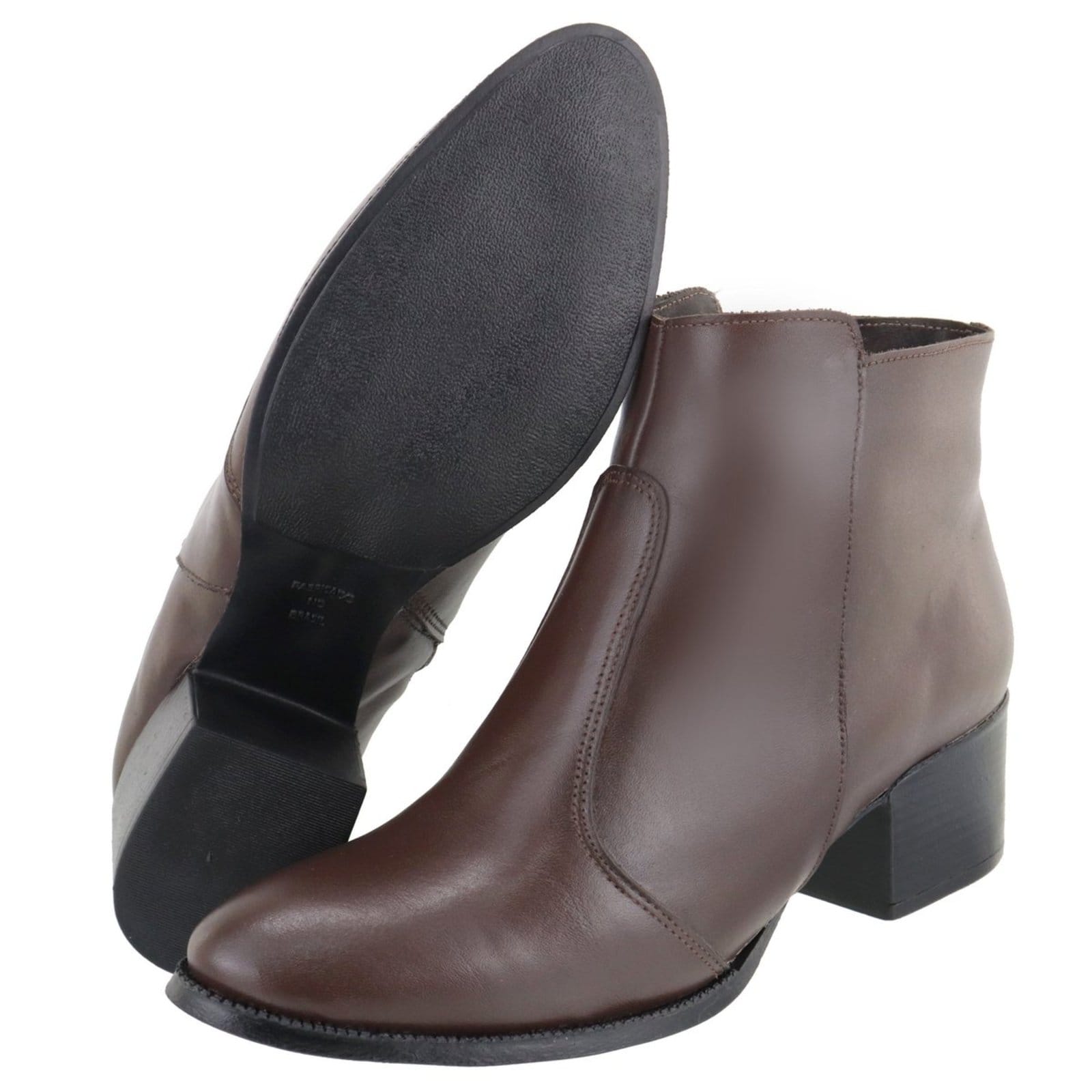 Vista 2 Bota em Couro Feminina Salto Cano Baixo Bico Fino Chocolate TELLINI STORE marrom