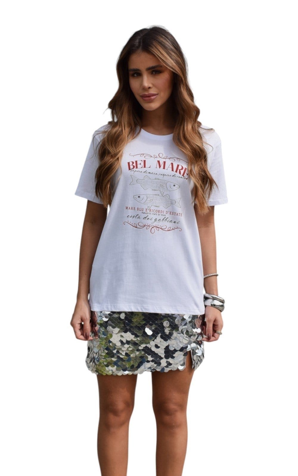 Camiseta Feminina Cianitas Branca Estampa Sardines Bel Mare