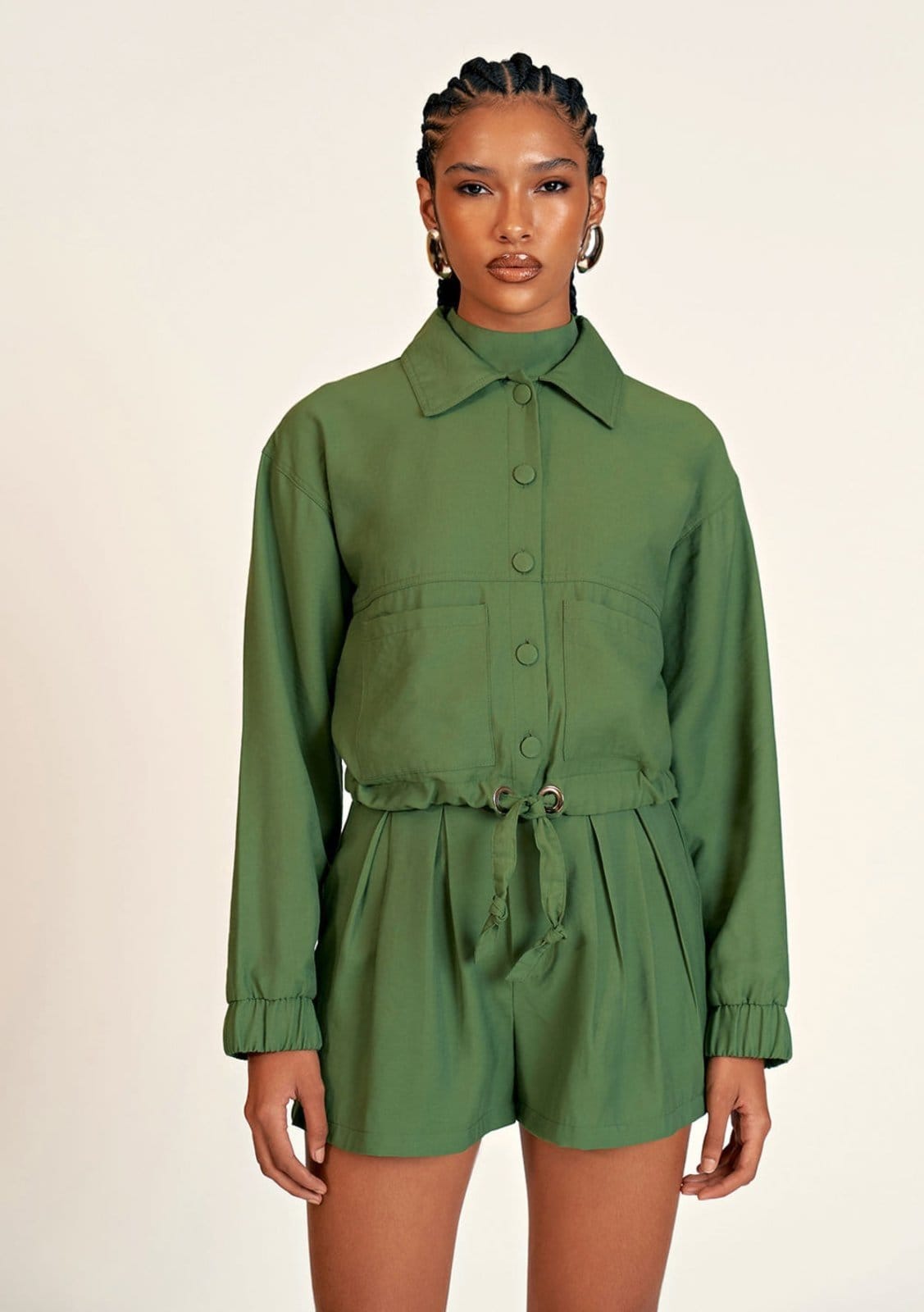 Vista 2 Jaqueta Zinco Reta Com Botão Zinco verde