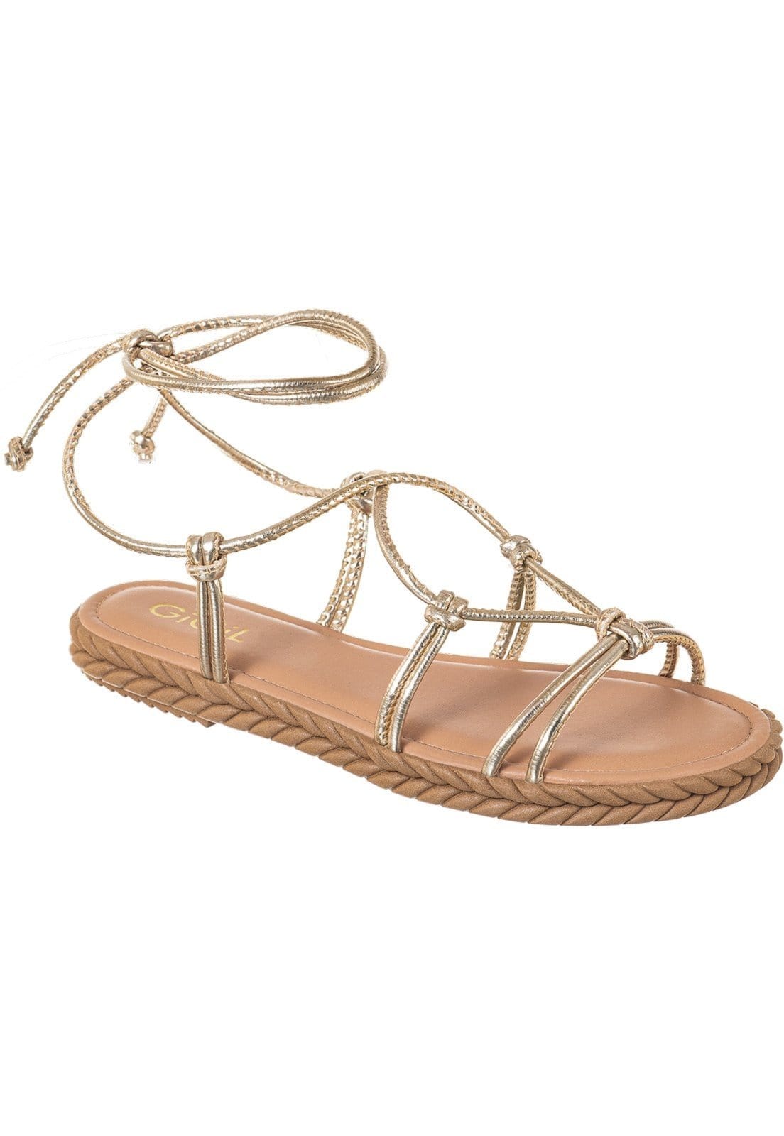 Vista 2 Sandália Amarração Gigil Papete Rasteira Trança Dourada Gigil dourado