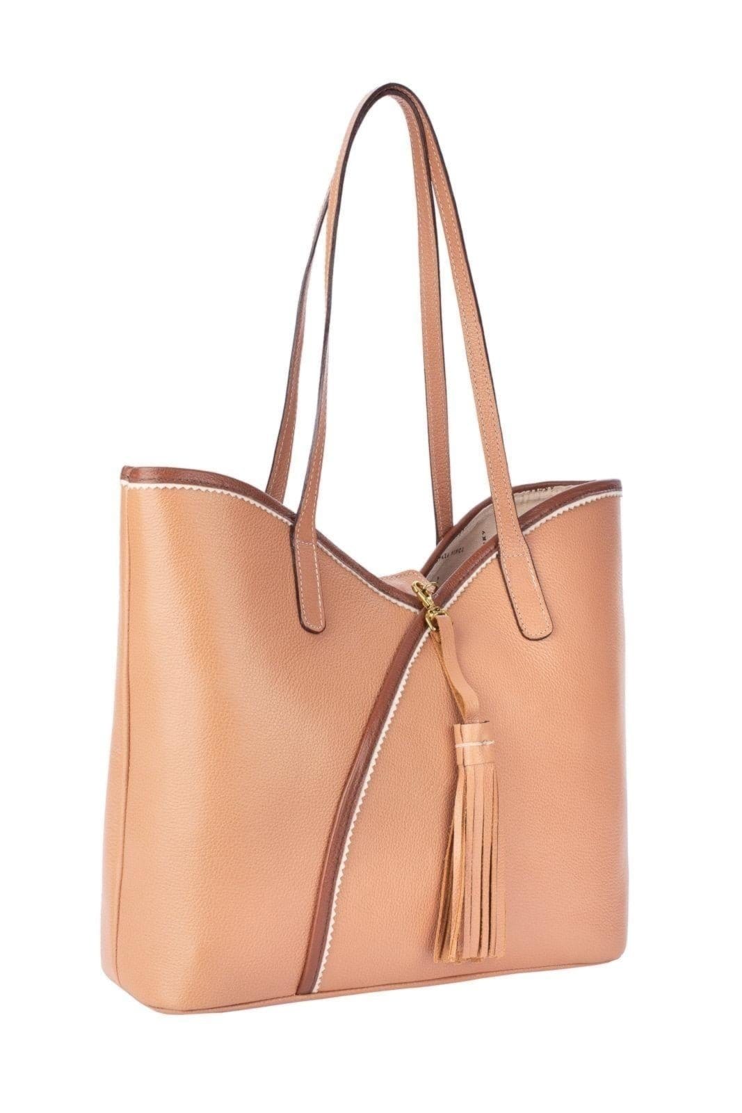 Vista 2 Bolsa Andrea Vinci Grande De Couro Liso Rachel Whisky Andrea Vinci bege