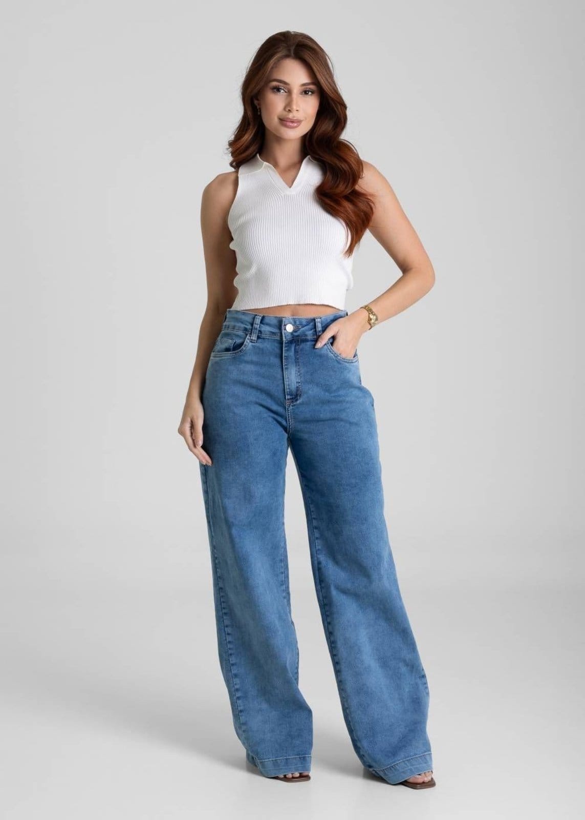 Vista 2 Calça Jeans Sawary Wide Leg - 281592 Sawary azul