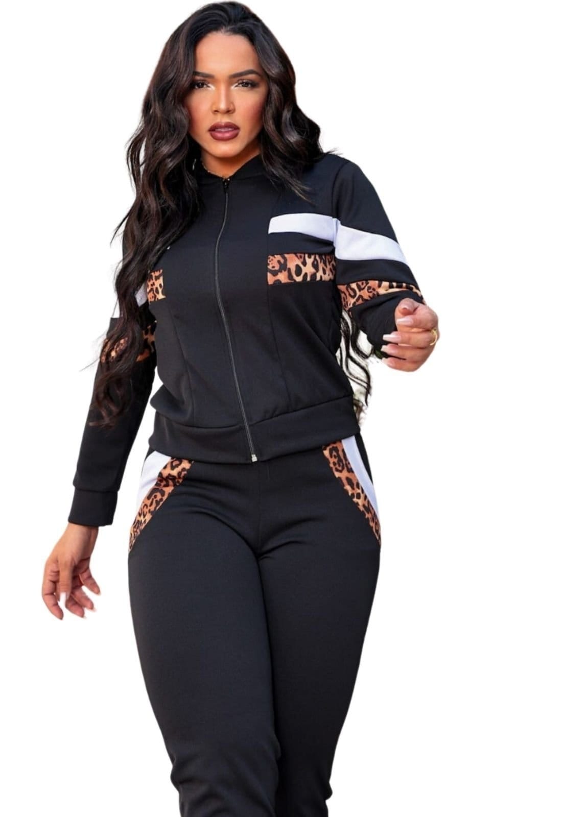 Vista principal Conjunto Summer Body Feminino Blusa Manga Longa Calça Listra Inverno Summer Body onça