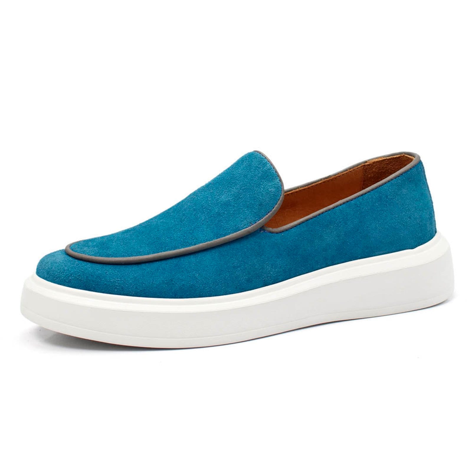 Vista principal Sapatenis Slip On Masculino Lavini Tenis Iate Casual Couro Legitimo Turquesa Lavini Shoes azul turquesa