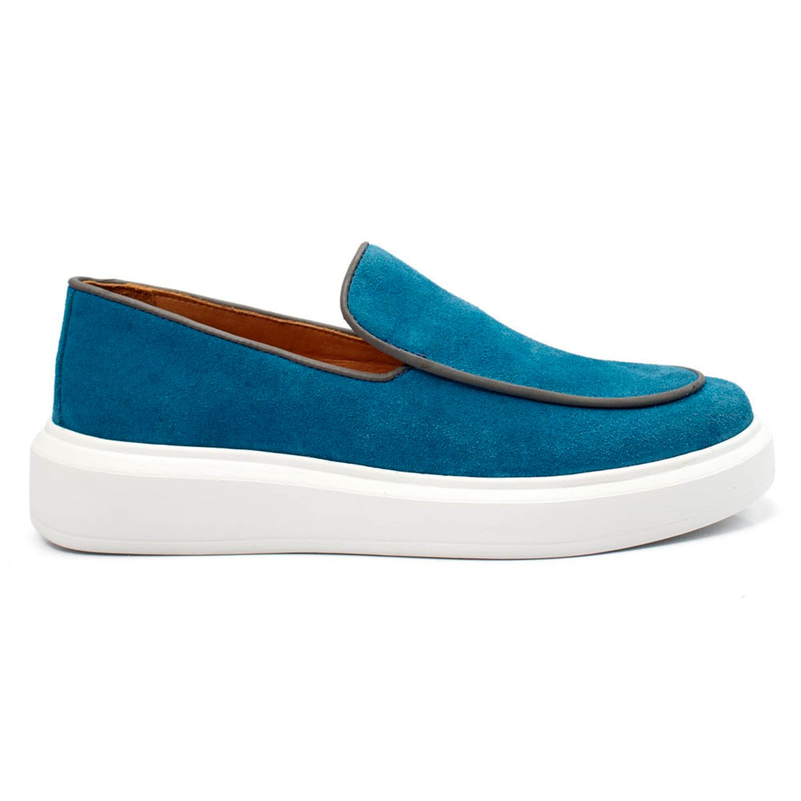Vista 2 Sapatenis Slip On Masculino Lavini Tenis Iate Casual Couro Legitimo Turquesa Lavini Shoes azul turquesa