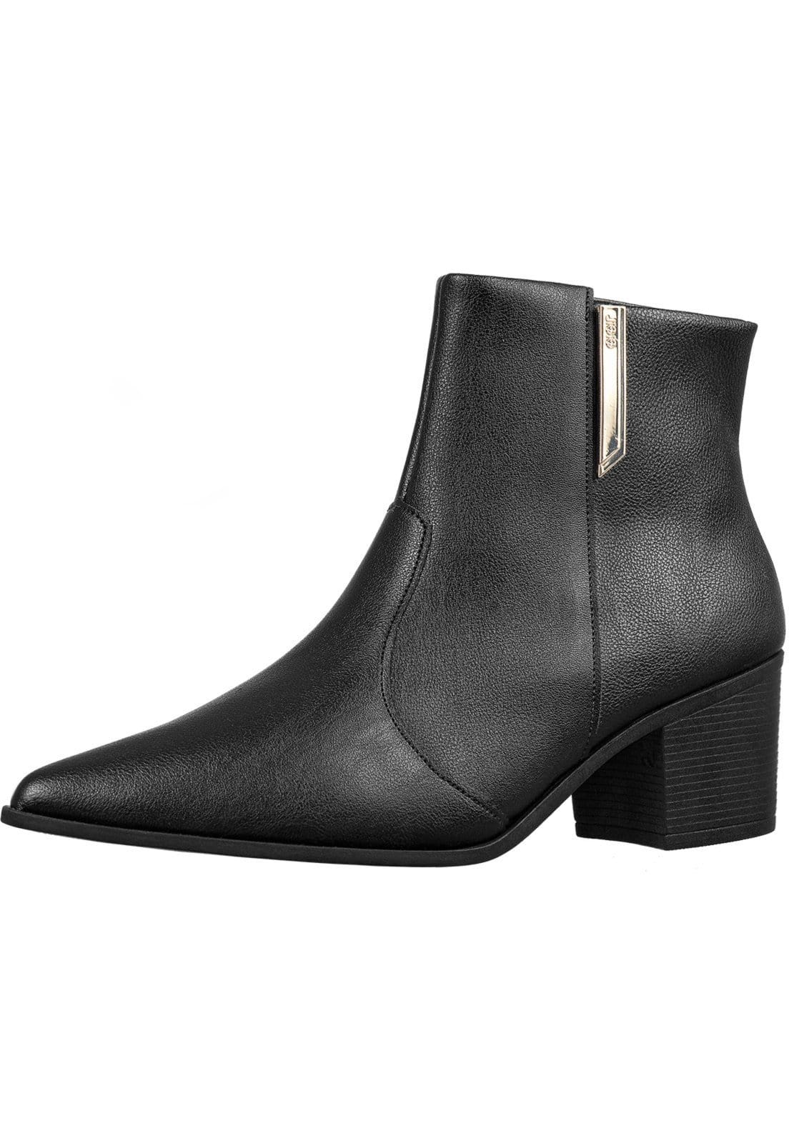 Vista principal Bota Bico Fino GiGiL Salto Médio Detalhe Lateral Gigil preto