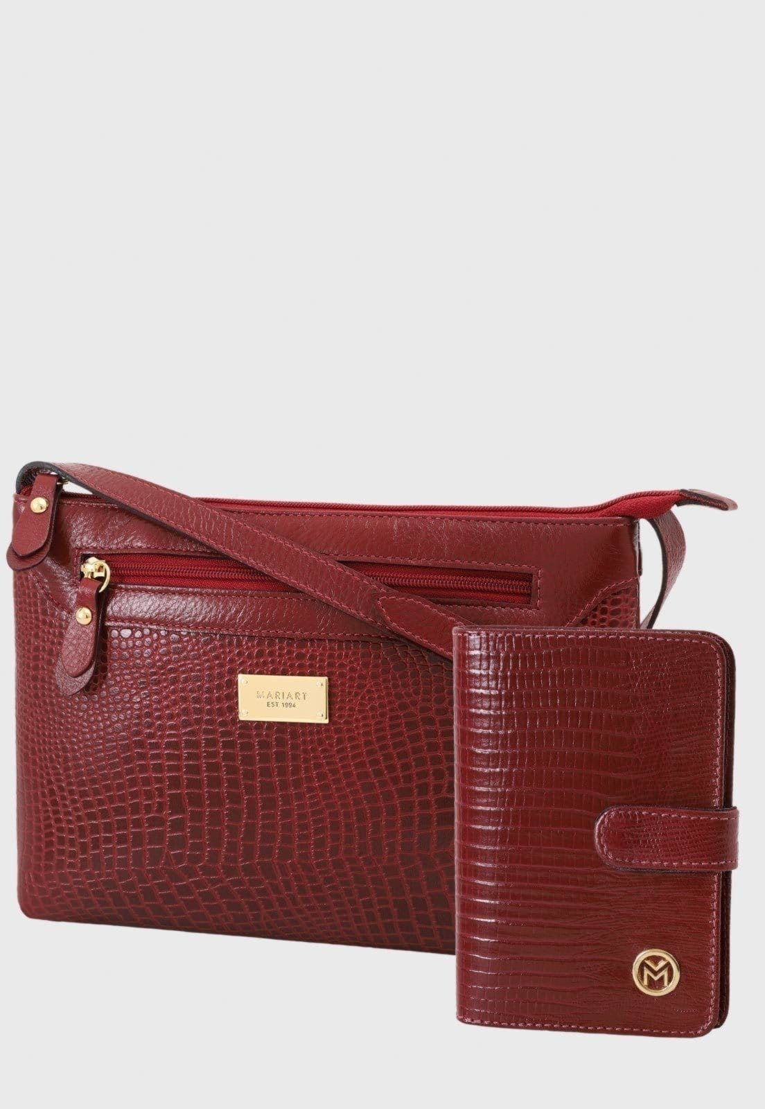 Kit Bolsa e Carteira de Couro Mariart 2193MRT + 237MRT Vermelha
