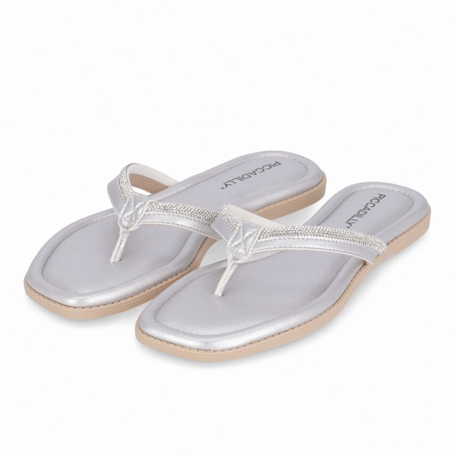 Vista 2 Chinelo Rasteirinha Gabi com Cristal Piccadilly prata