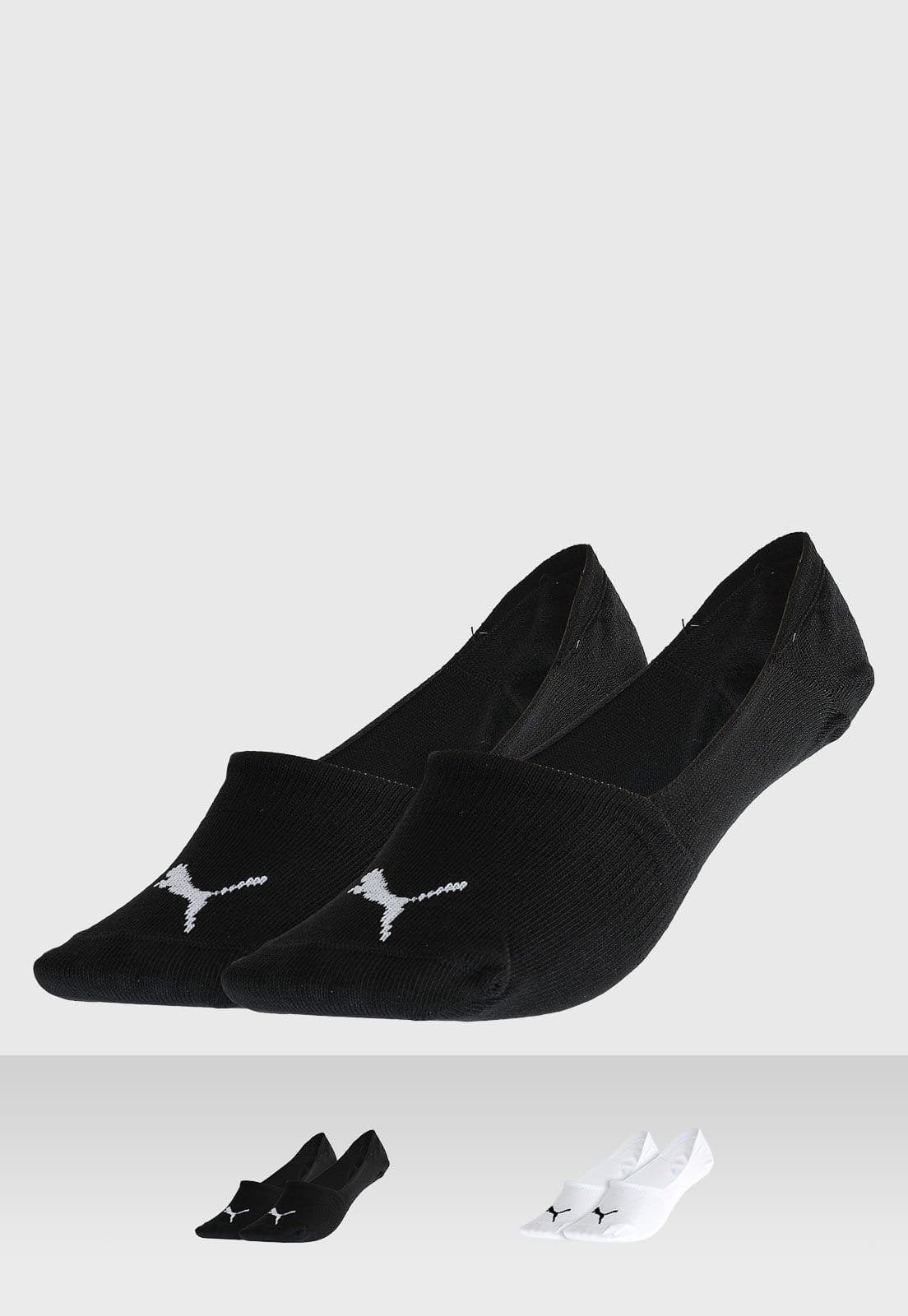 Kit 2pçs Meia Puma Invisível Logo Preta