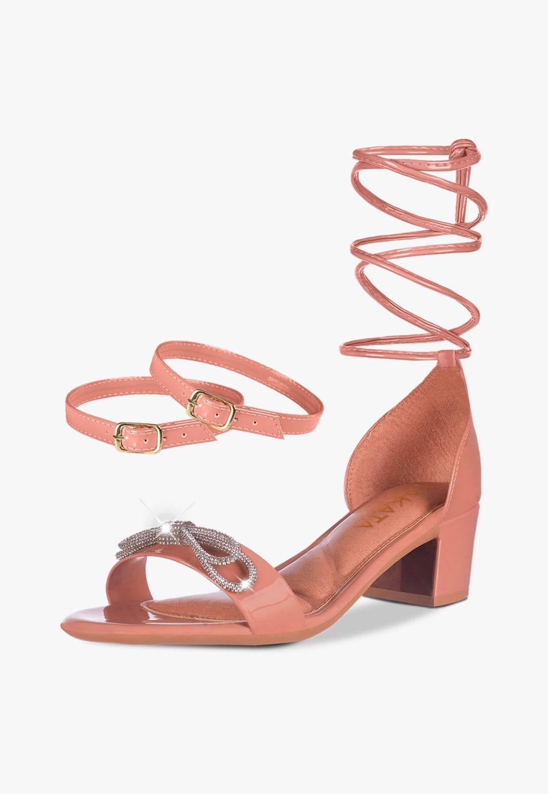 Sandália Feminina Tira Salto Quadrado Grosso Baixo Laço Cristal Confortável Sapato Festa elegante