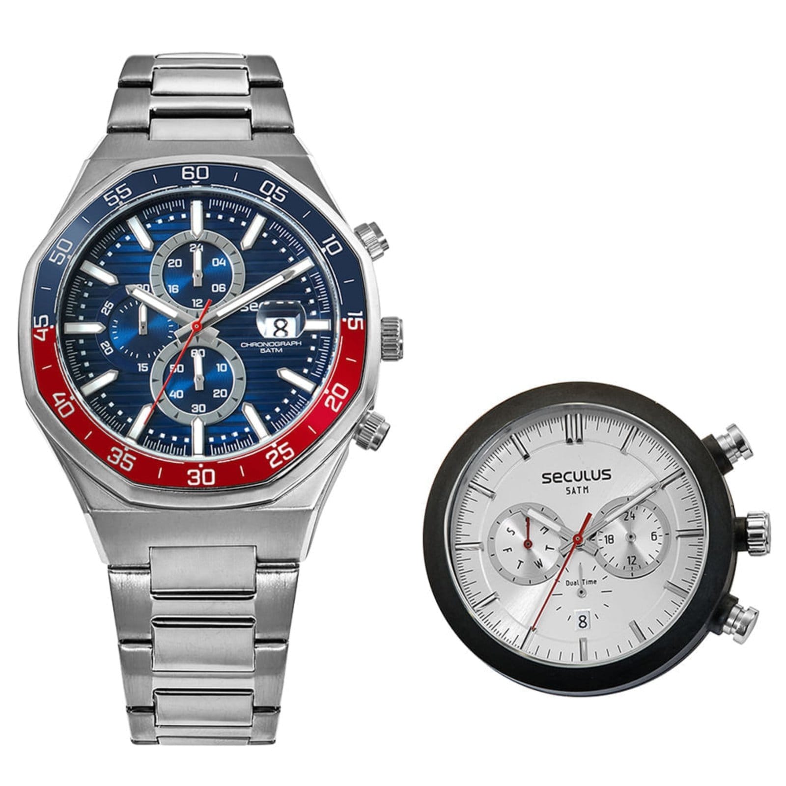 Vista 2 Relógio Seculus Masculino Cronógrafo Mostradores Removíveis Seculus prata