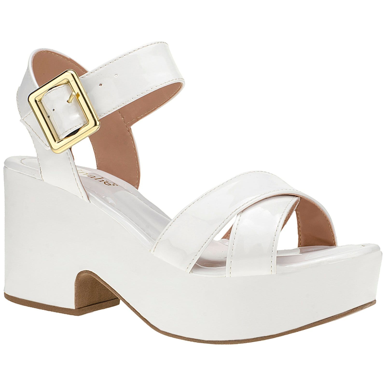 Vista 2 Sandália Plataforma Feminina Salto Anabela Shekinah Tiras Cruzadas Elegante Moda Shekinah branco