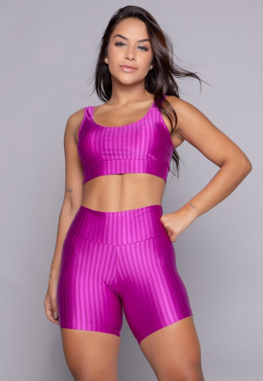 Conjunto Fitness WLS Modas Top Bojo Removível e Short New Zig Pink