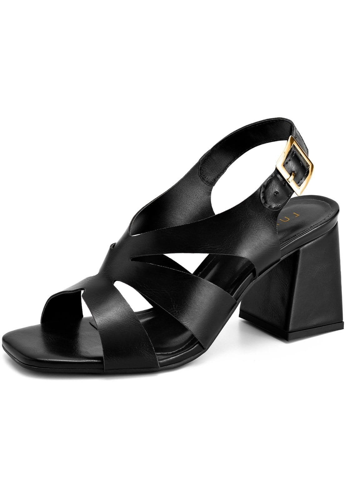 Sandália Feminina Lumiss Salto Alto Bloco Bico Quadrado Recortes Confortável