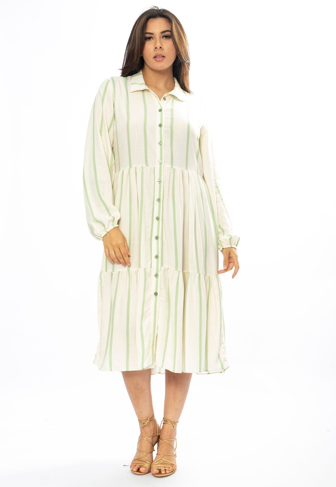 Vista 2 Vestido Midi Amazônia Vital Estampa Essencial Listrado Verde Amazonia Vital estampado/off-white verde