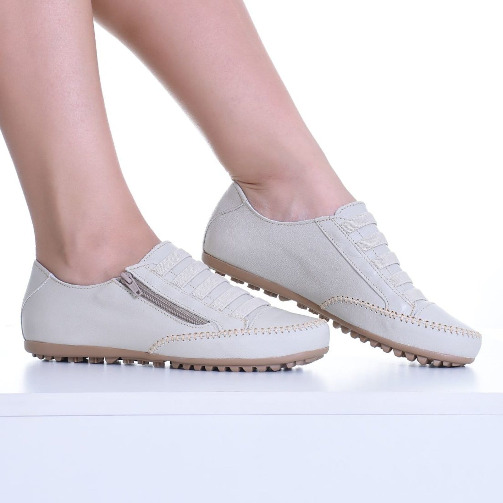 Vista 2 Sapatênis Feminino Confort De Couro Com Zíper Off White ROMEU E JULIETA SHOES off-white white