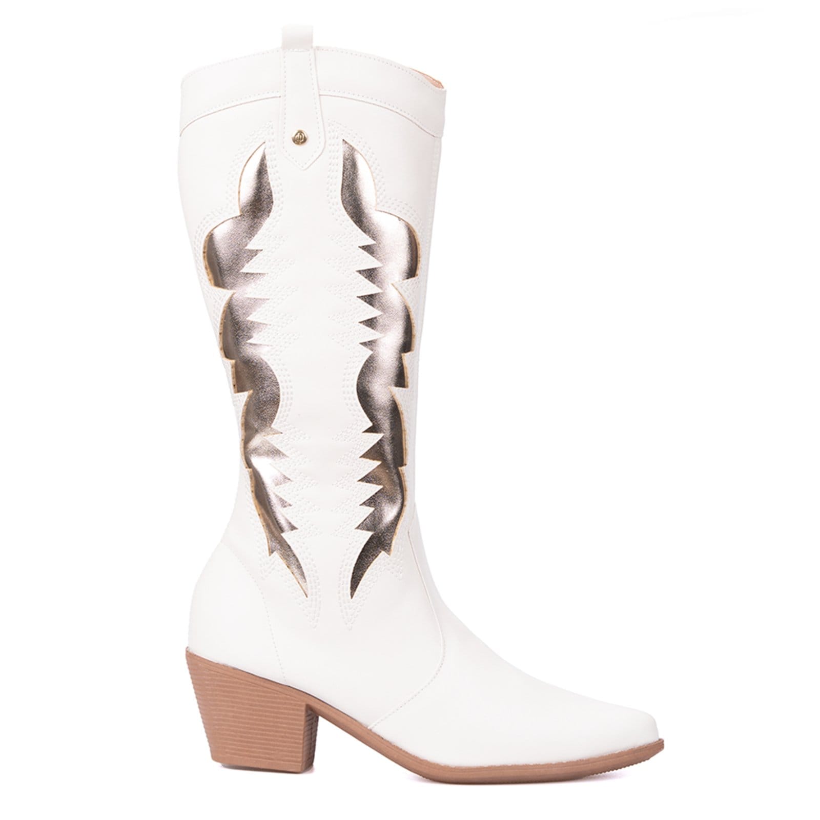 Vista 2 Bota Texana Domidona Feminina Western Cano Longo Off White Metalizado Bico Fino Domidona off-white white