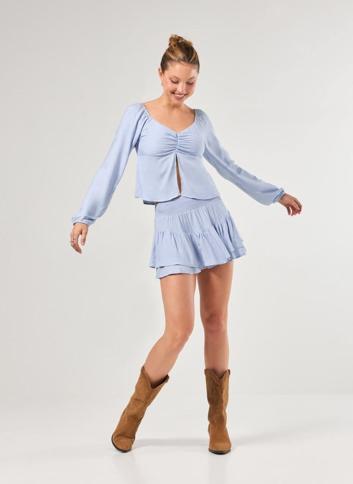 Vista principal Saia Babados Claro Youcom azul