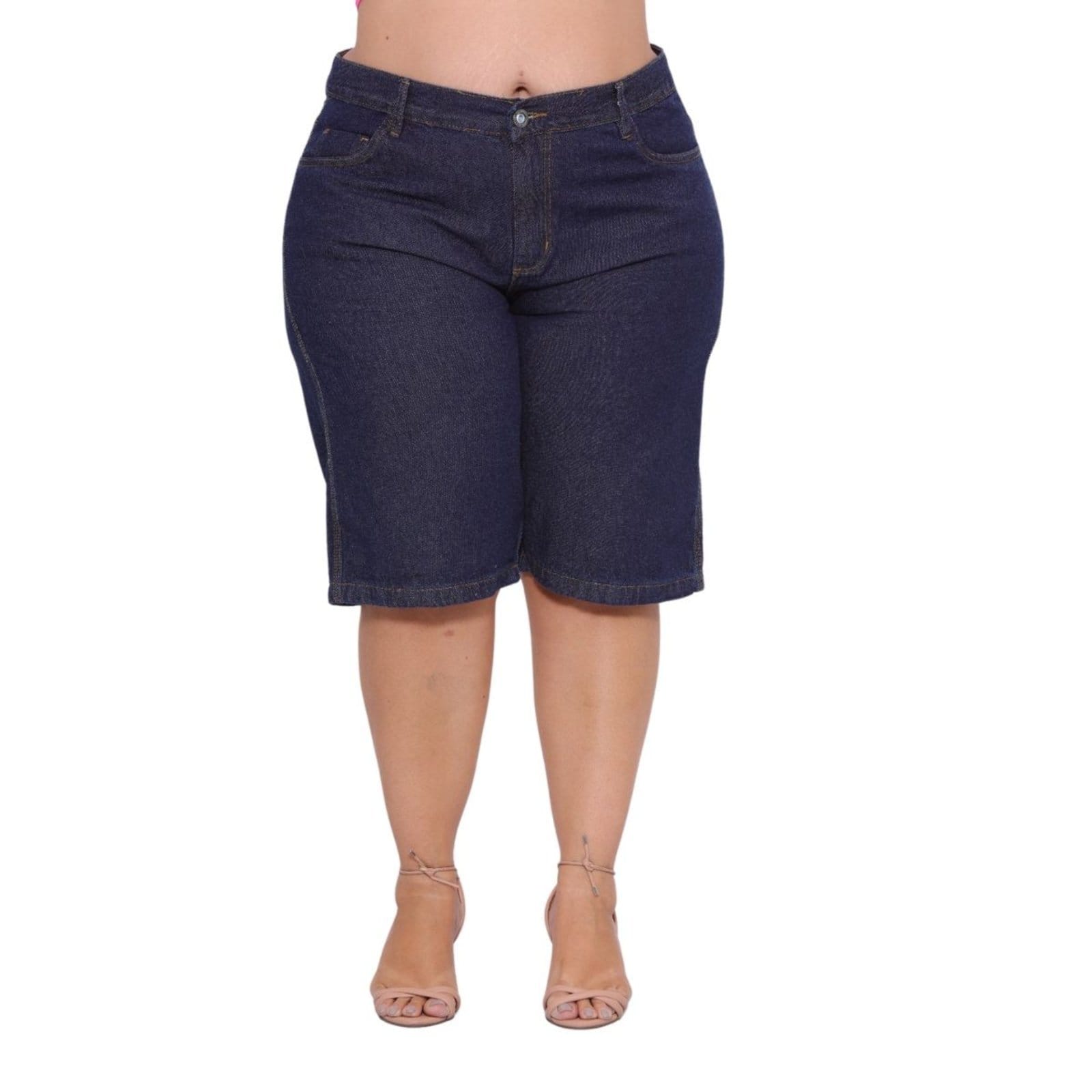 Bermuda Feminina Plus Size Jeans Escuro