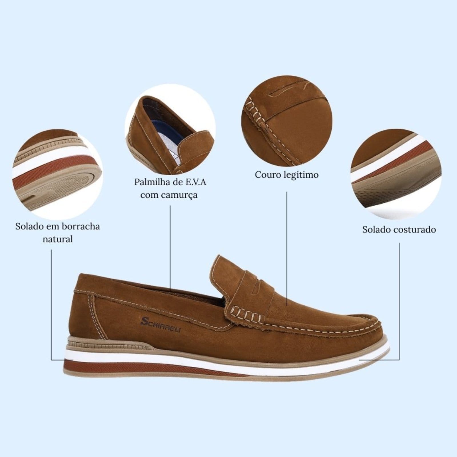 Vista 2 Mocassim Masculino De Couro Dockside Macio Moderno Casual Schiareli 2024 Rato Schiareli marrom