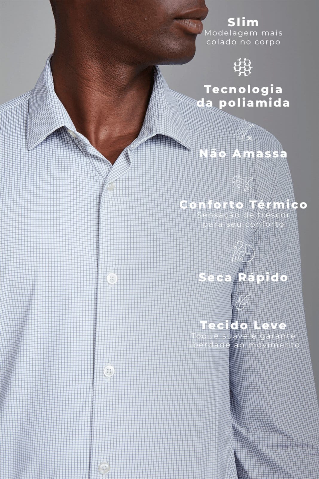 Vista 2 HIGHSTIL Camisa Tecnocomfy Slim Fit Listrada Claro HIGHSTIL cinza