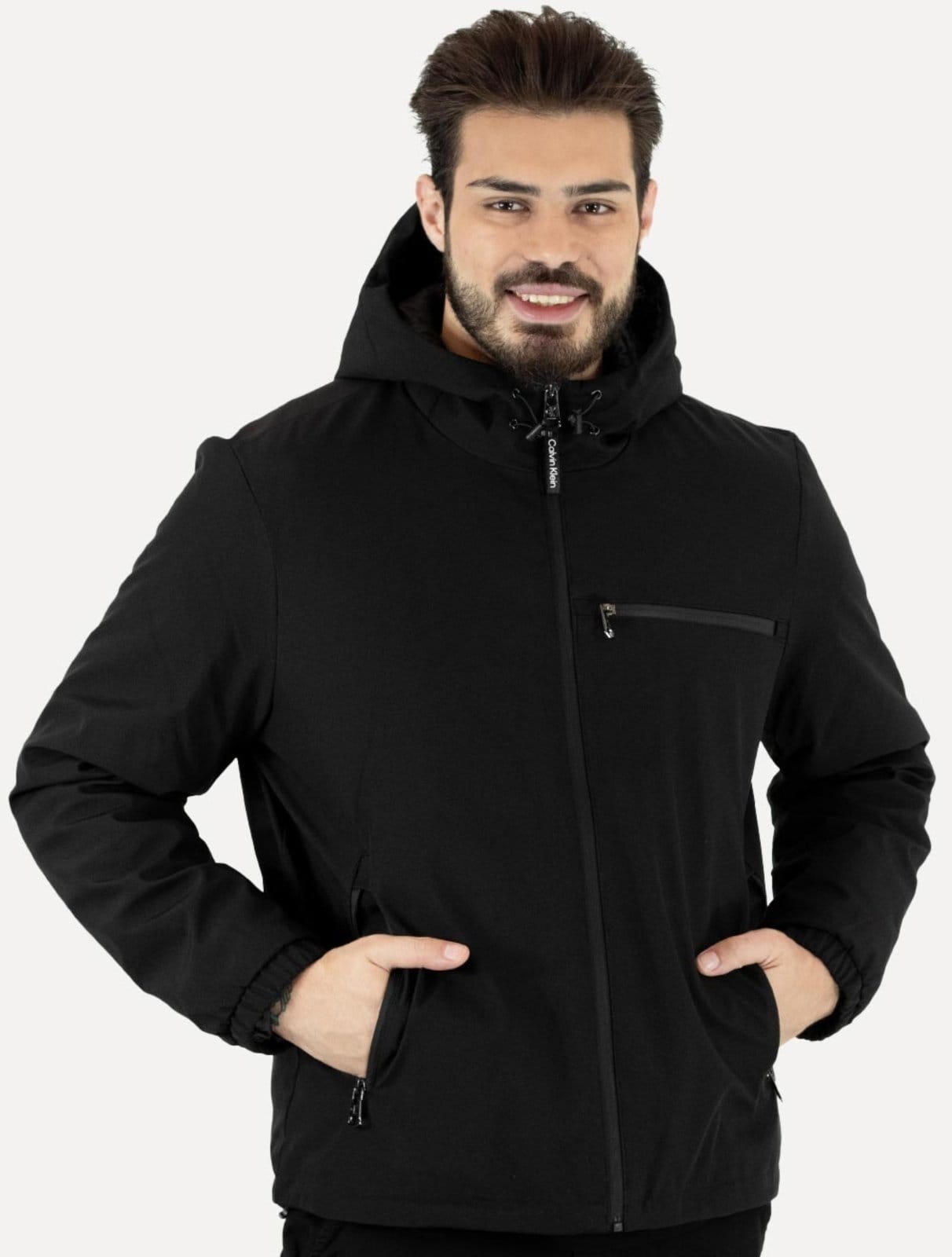 Jaqueta Calvin Klein Hooded CK Peito Preta