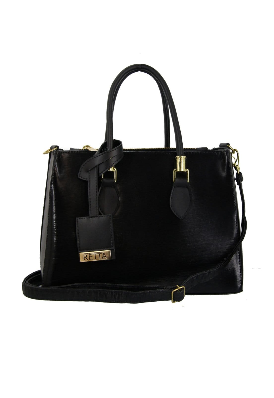 Vista 2 Kit duas bolsas Baú Marrom e Preta Retta Shoes preto