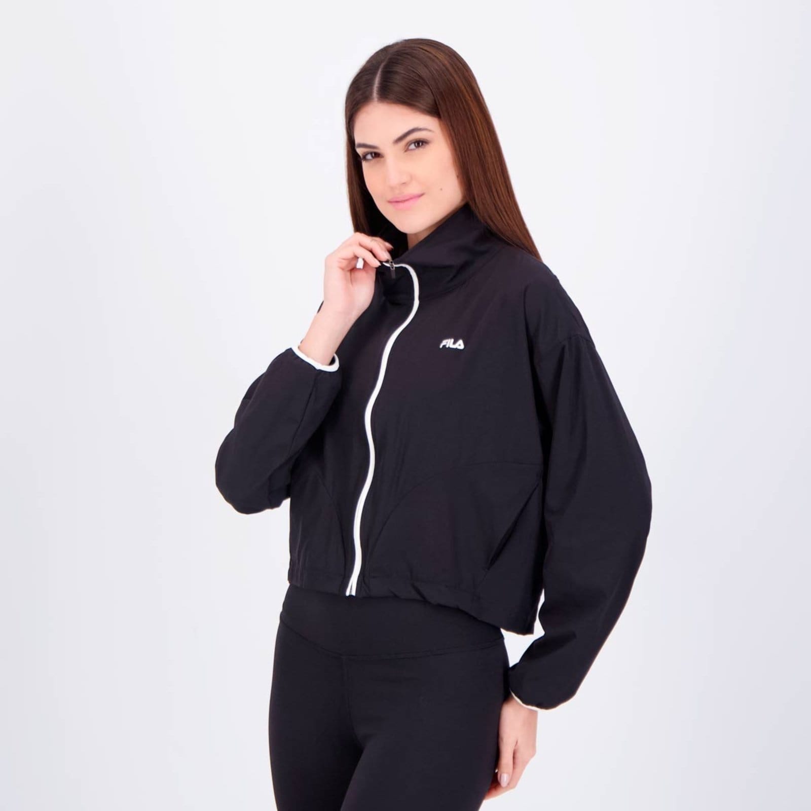 Vista 2 Jaqueta Fila Essential Floating II Feminina Preta e Branca Fila preto