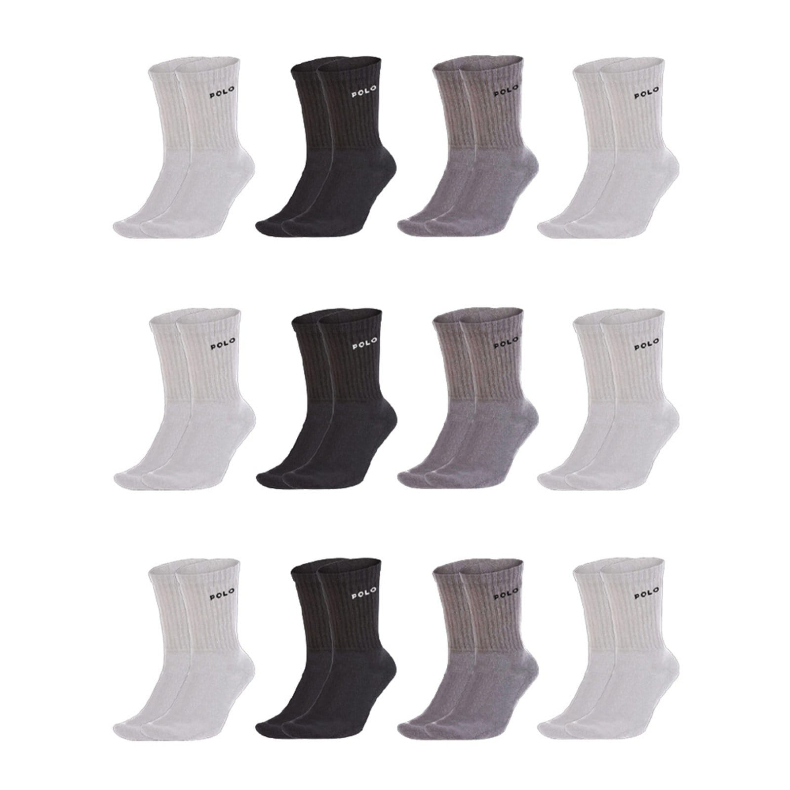 Kit 12 Meia Algodão Cano Médio Polo Star Sortida Colorido