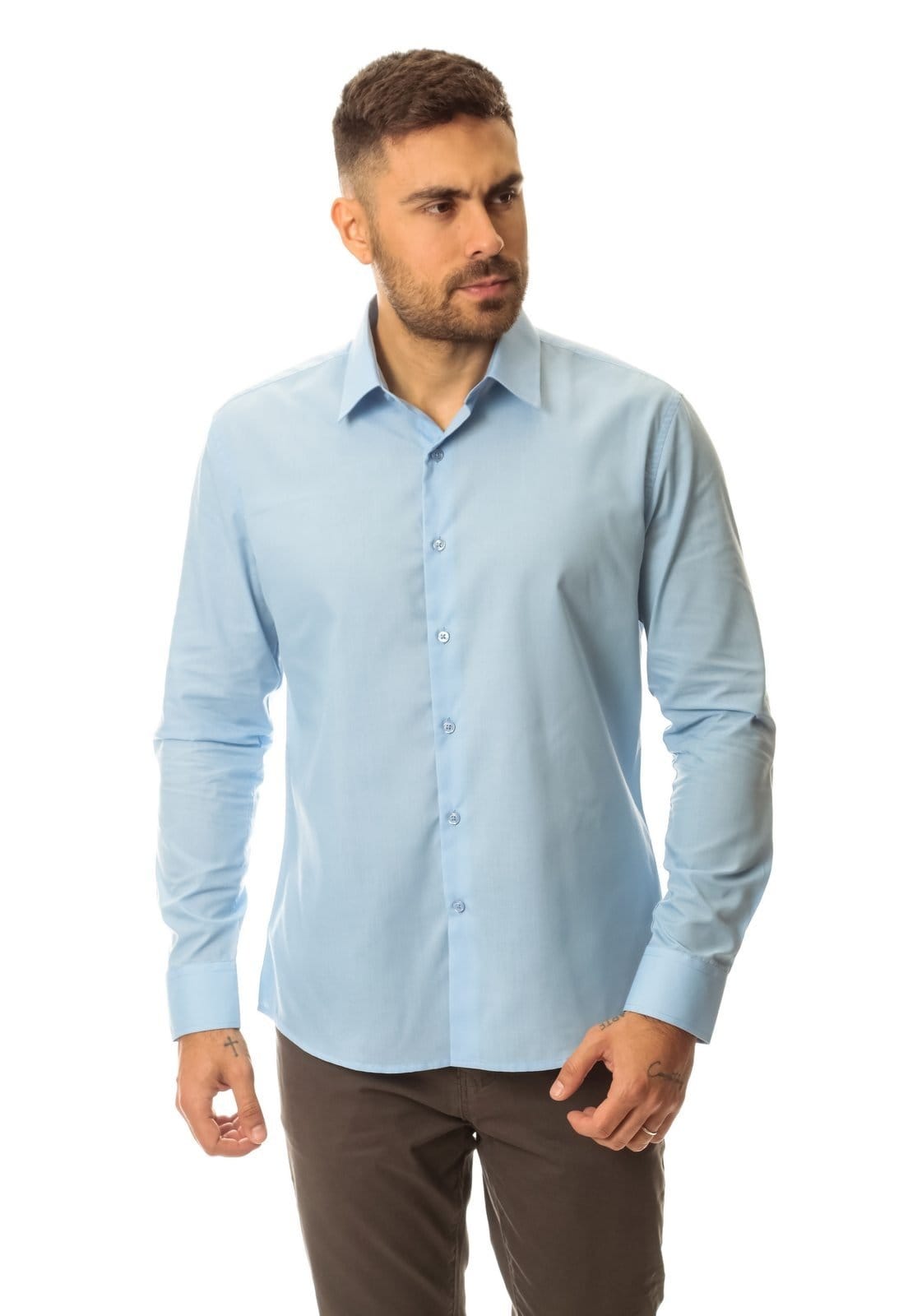Vista 2 Kit 2 Camisas Social Masculina Manga Longa Crocker e Azul - 50077 Crocker verde