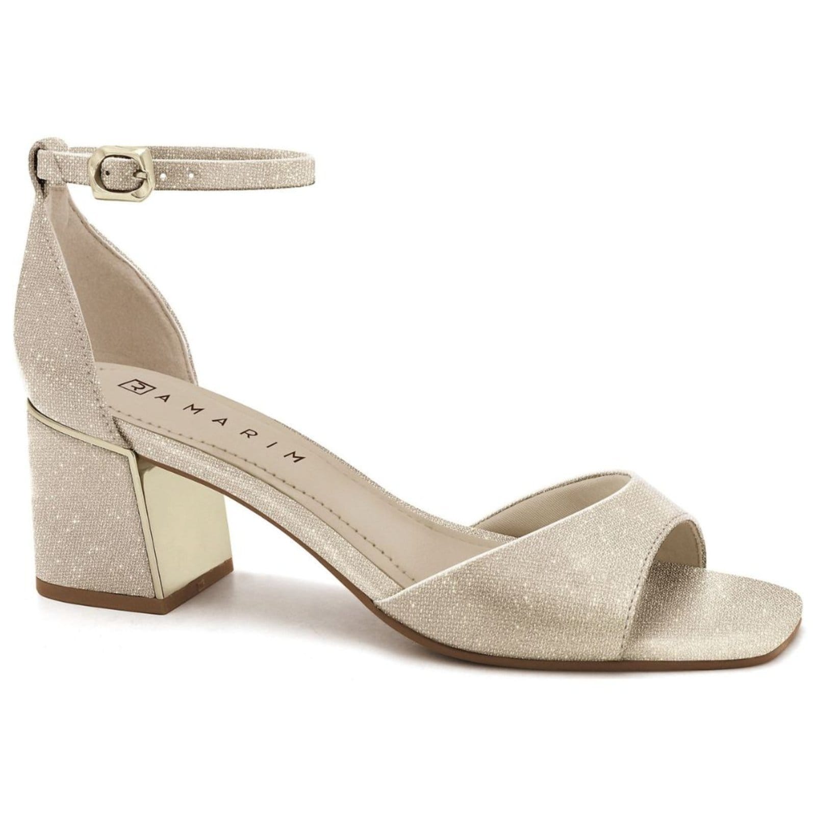 Sandália Feminina Social Ouro Salto Bloco Médio 2539202-7