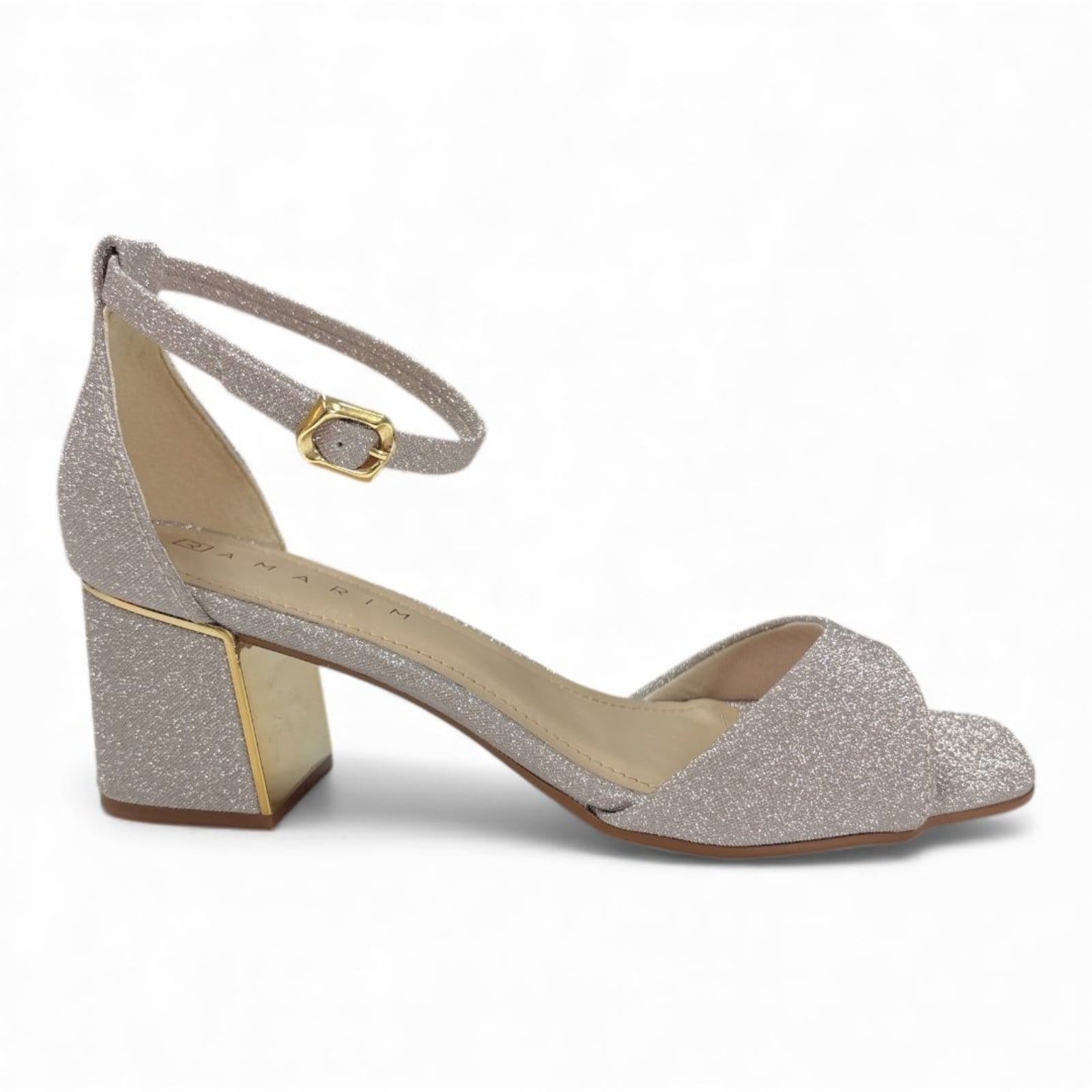 Vista 2 Sandália Feminina Social Ouro Salto Bloco Médio 2539202-7 RAMARIM marrom