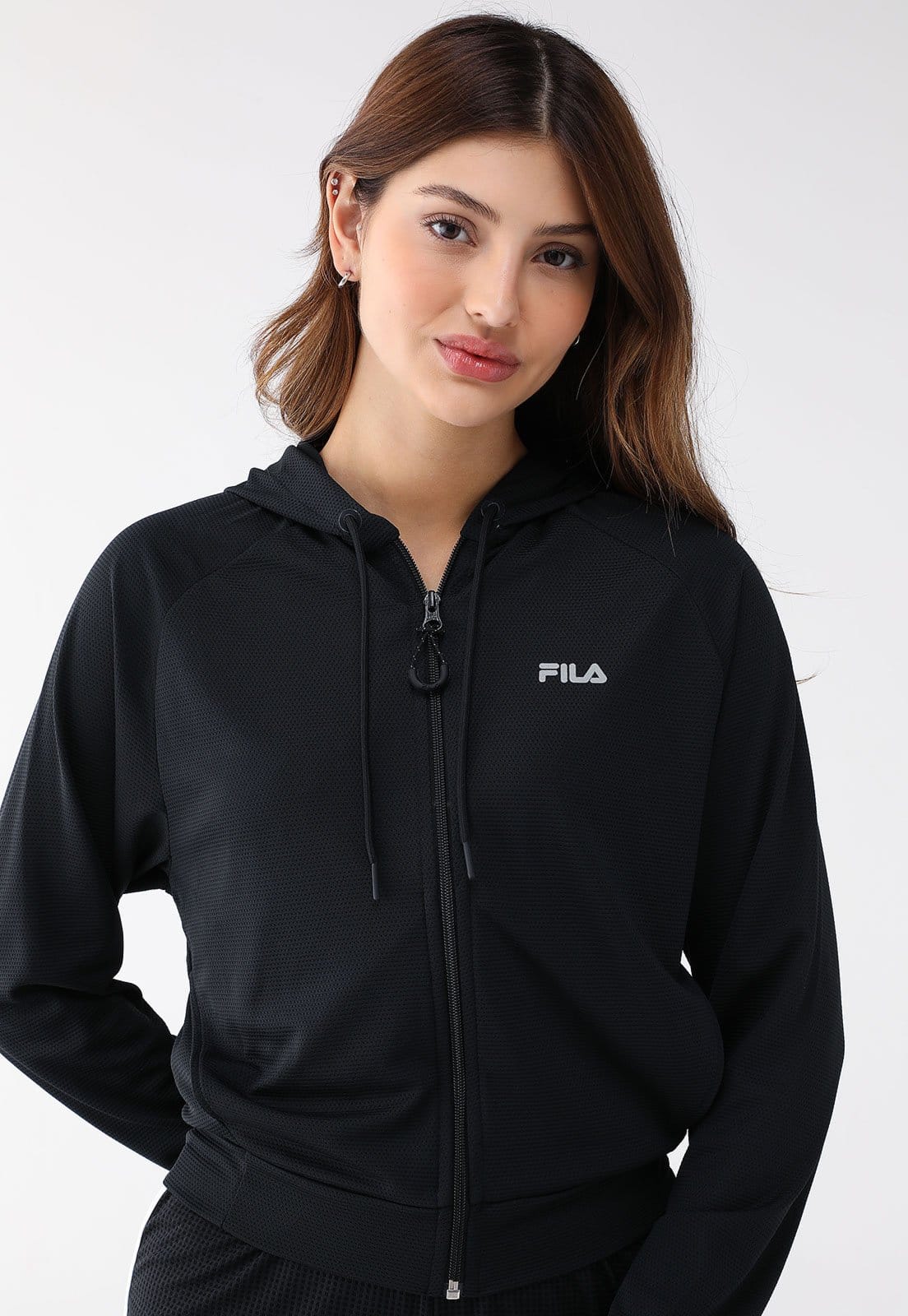 Vista principal Jaqueta Fila Flow Ii com Capuz Preta Fila preto