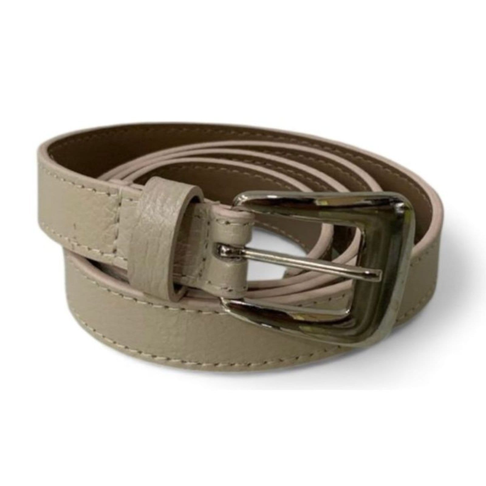 Vista 2 Cinto Feminino em Couro Fivela Prata 005 Off White Mariart off-white white