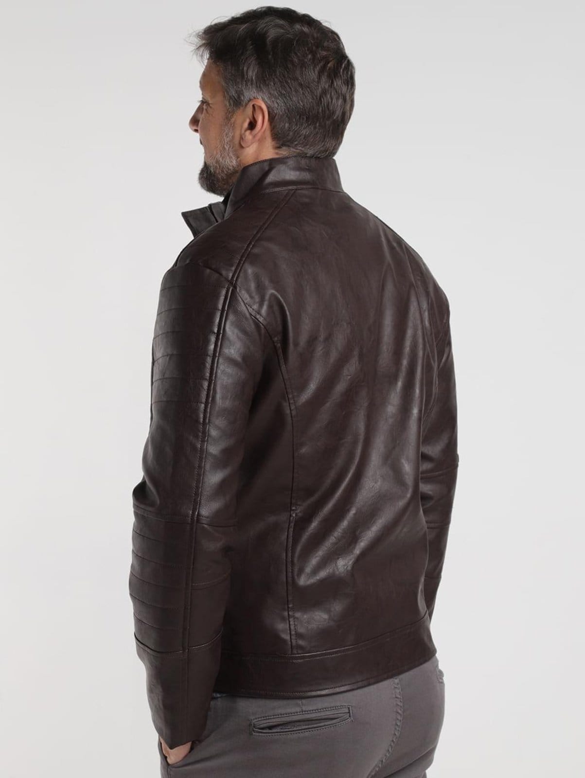 Vista 2 Jaqueta PU Vels Masculina Vels marrom