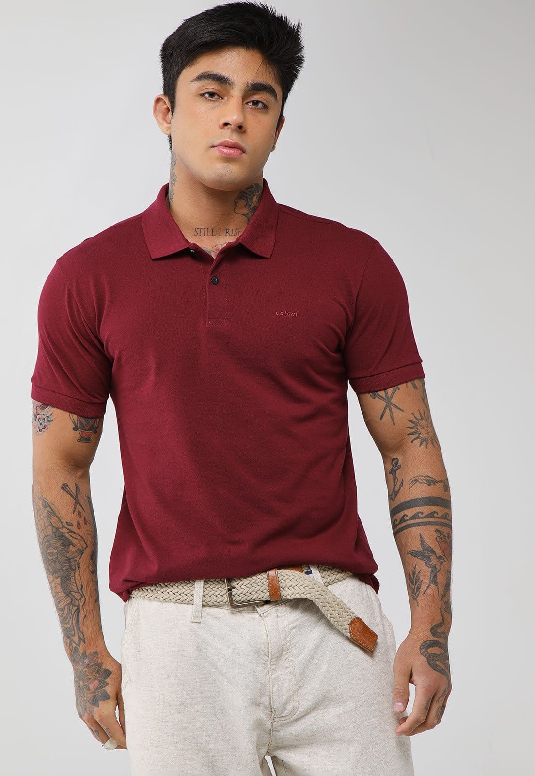 Vista principal Polo Masculina Colcci Bordado Colcci vinho