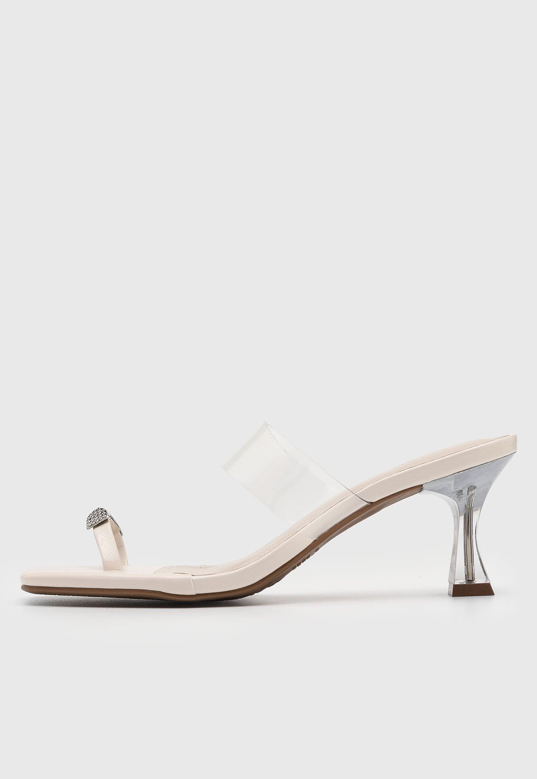 Sandália Feminina Via Marte Tiras Transparentes Salto Geométrico Off-White