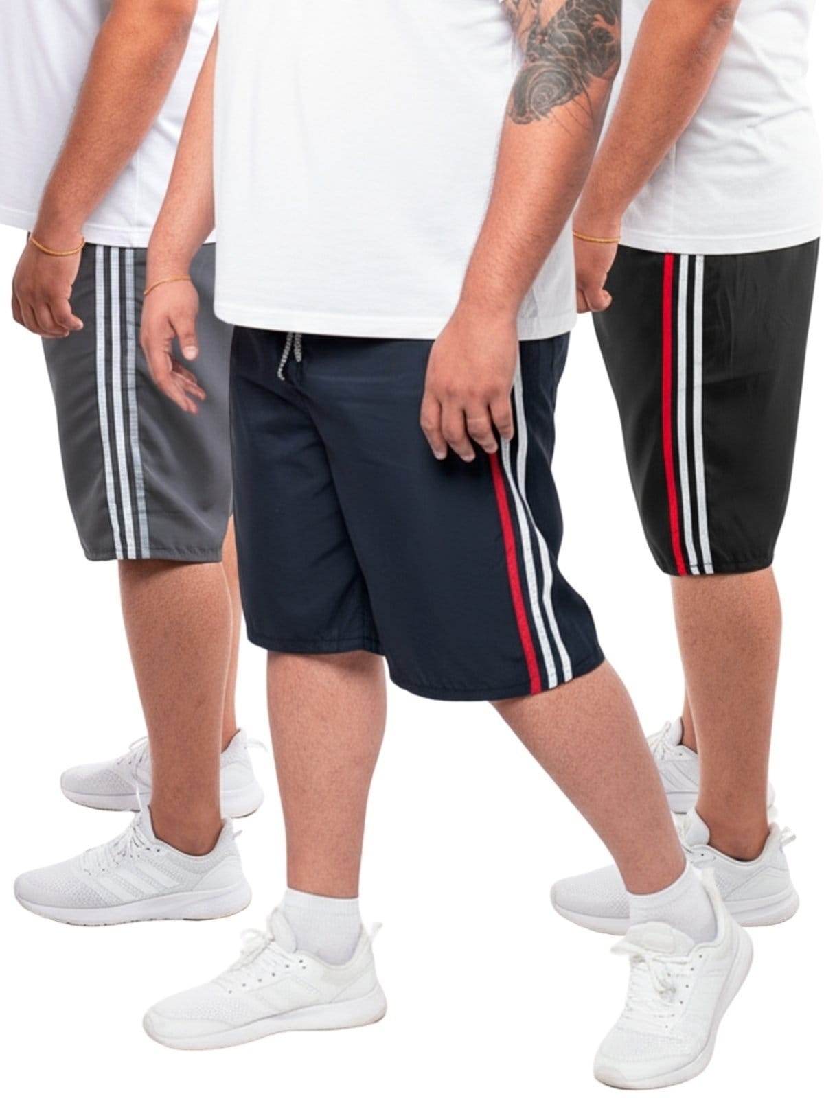 KIT 3 Bermuda Plus Size Frent's Listra Lateral Popular Treino Casual Esporte