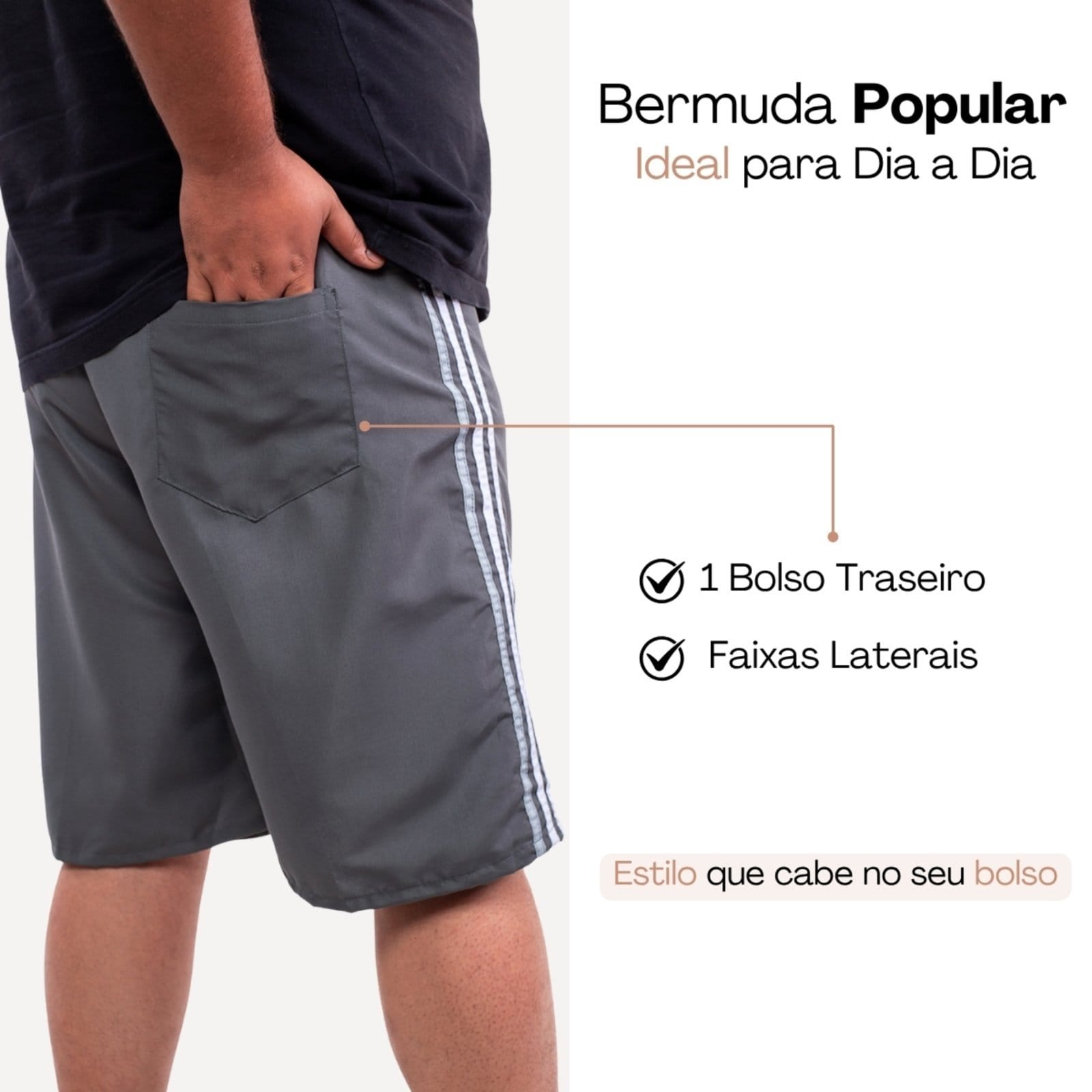 Vista 2 KIT 3 Bermuda Plus Size Frent's Listra Lateral Popular Treino Casual Esporte Frent's azul/azul marinho/cinza/grafite/preto