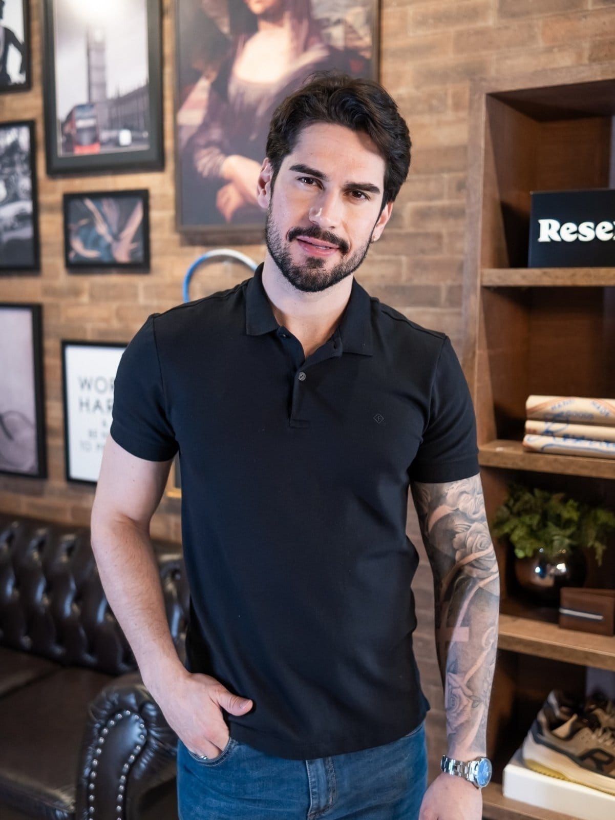 Vista 2 Camisa Polo Forum Algodão Pima Preta Forum preto