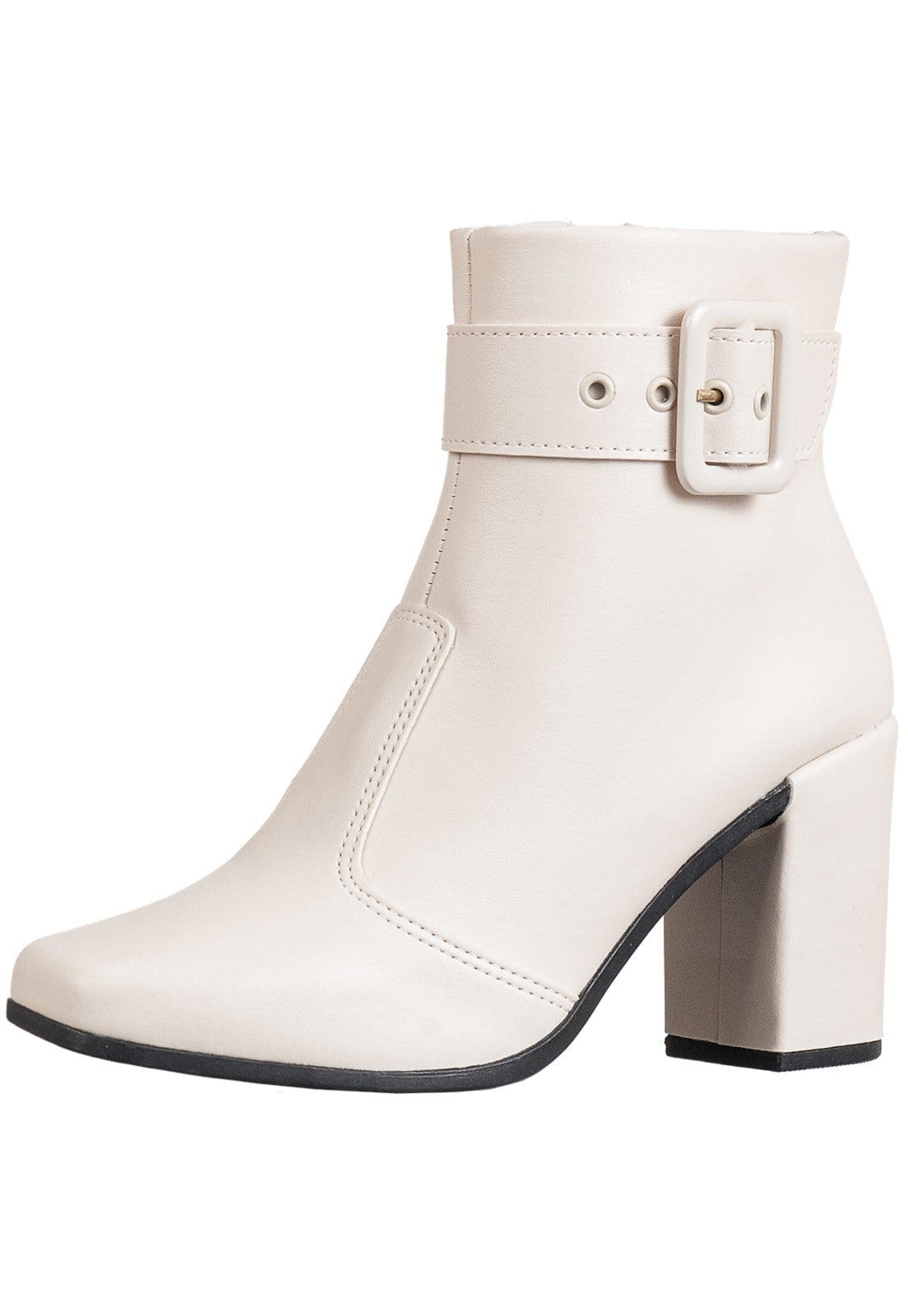 Vista 2 Bota GiGiL Bico Quadrado Salto Alto Fivela Off White Gigil branco/off-white white