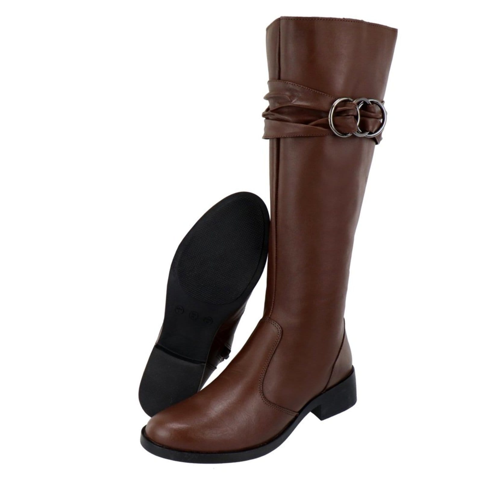 Vista 2 Bota Montaria em Couro Feminina Cano Longo Chocolate TELLINI STORE marrom