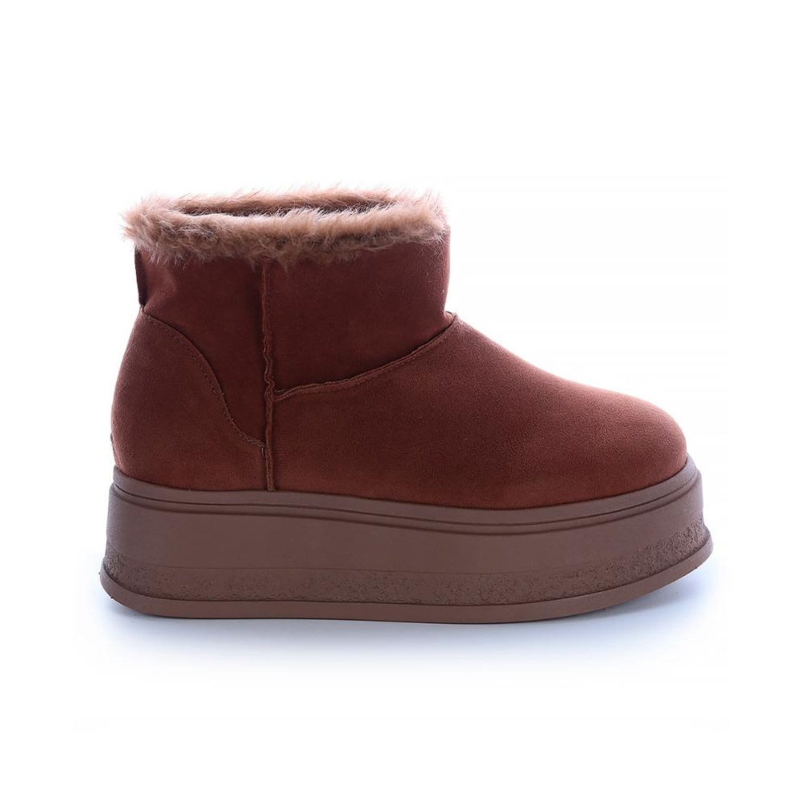 Vista principal Bota de Pelos Forrada Plataforma Cano Baixo Damannu Shoes caramelo