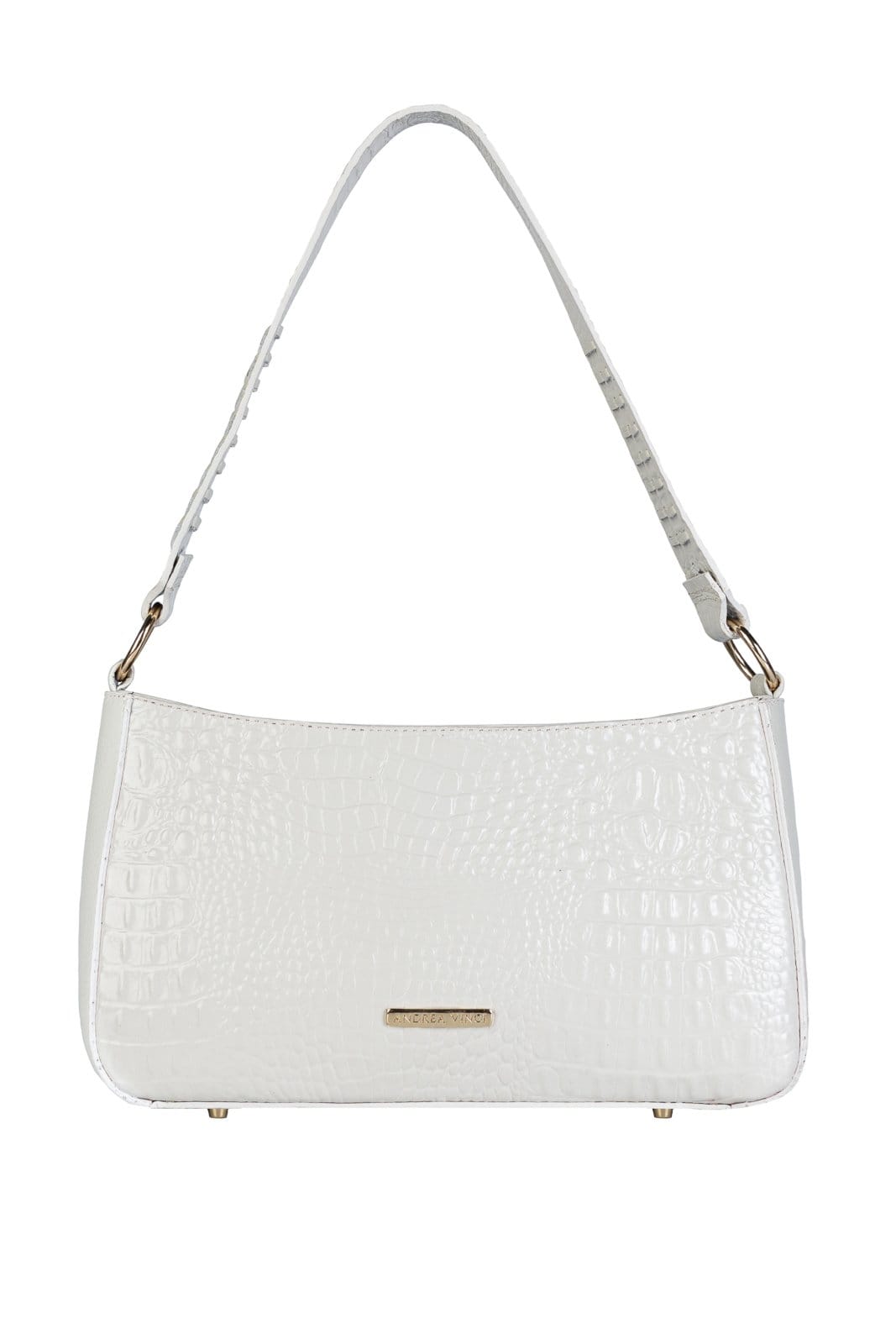 Bolsa de ombro em couro croco baguete Liah - Marfim