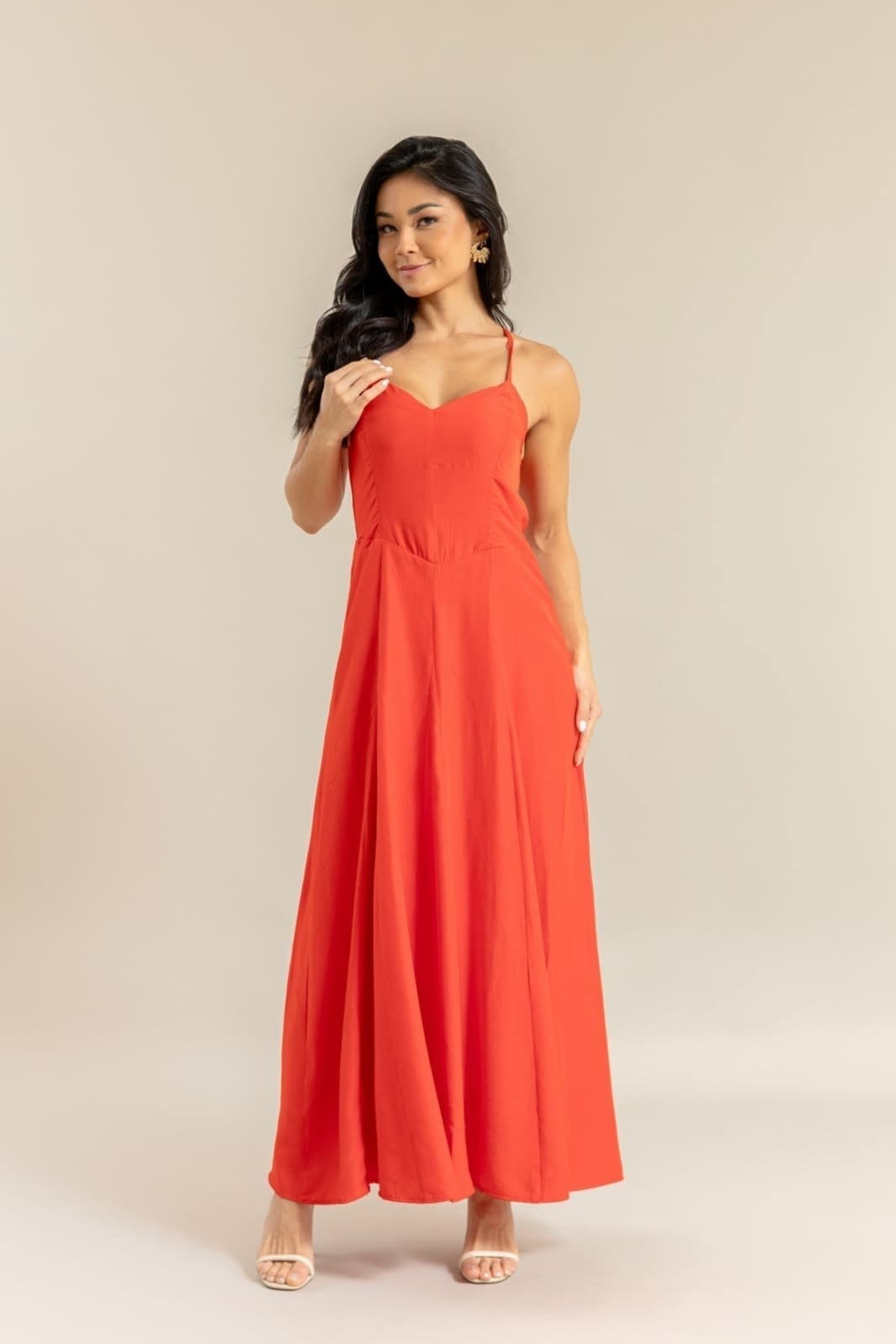 Vestido Cetim Feminino com Alças e Zíper Lemier Collection