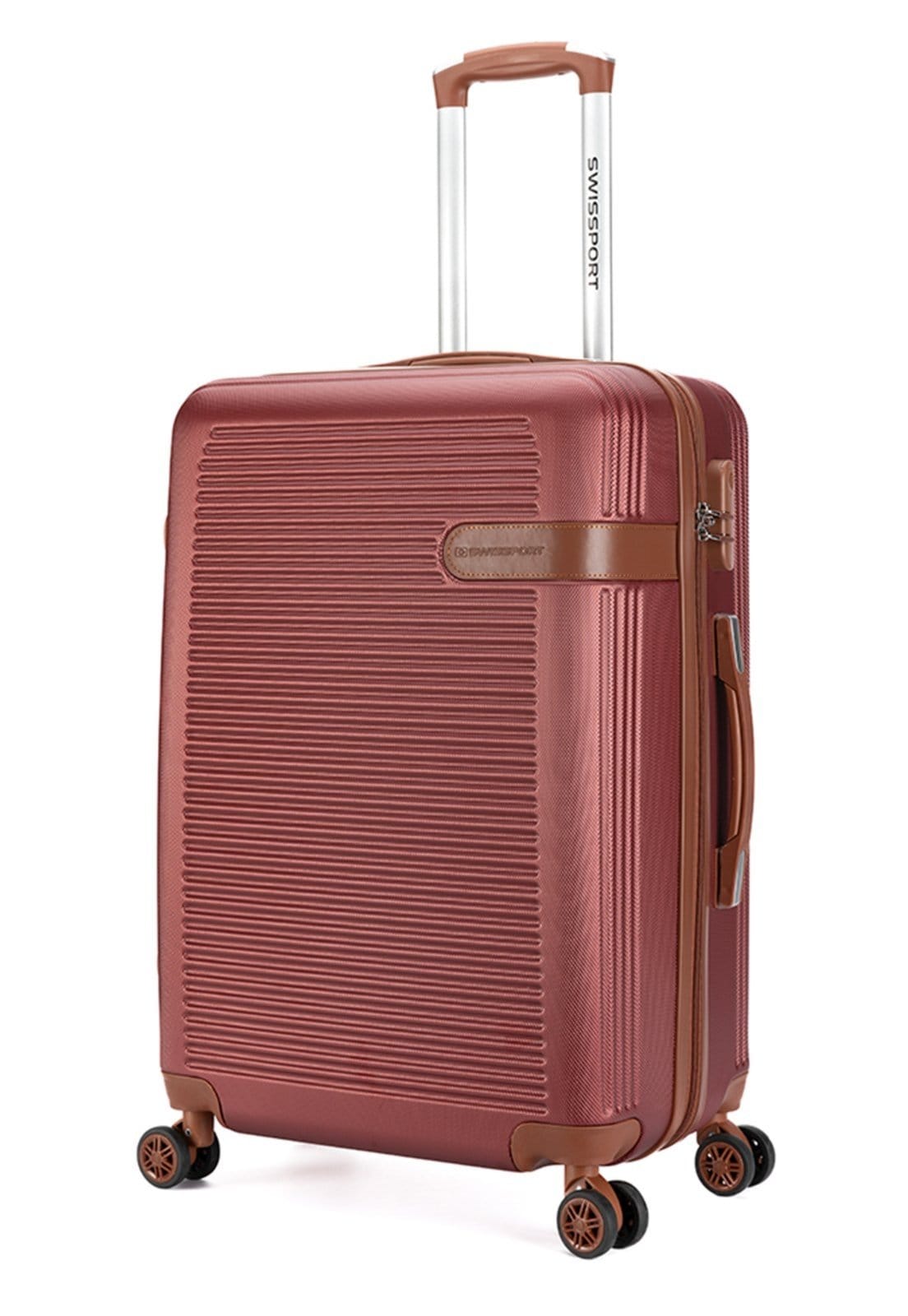 Vista 2 Mala Pequena De Bordo 4 Rodas Viagem Reforçada Swissport rosa